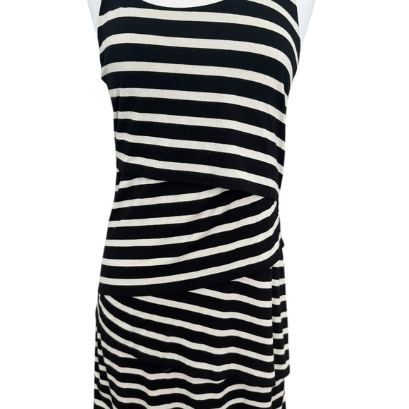 LOFT Dresses Ann Taylor Loft Black Tan Beige Striped Sleeveless Tank Dress MP - Picture 2 of 8